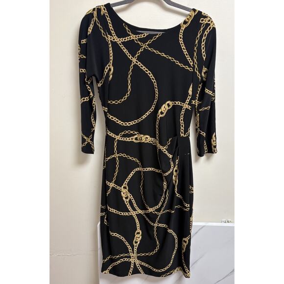 Lauren Ralph Lauren Dresses & Skirts - Lauren Ralph Lauren Womens Black Gold Chain Link Jersey Dress Size 6